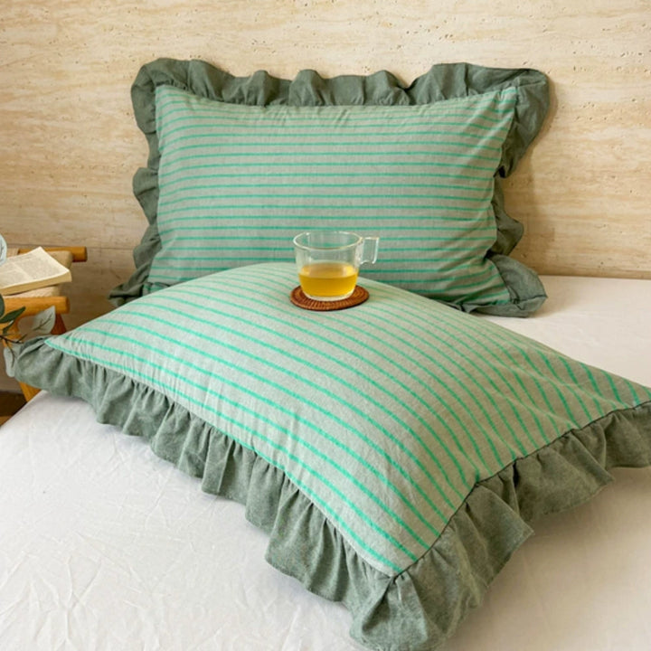 BowLift | Striped Ruffled Lace Pillowcases in Multiple Colors