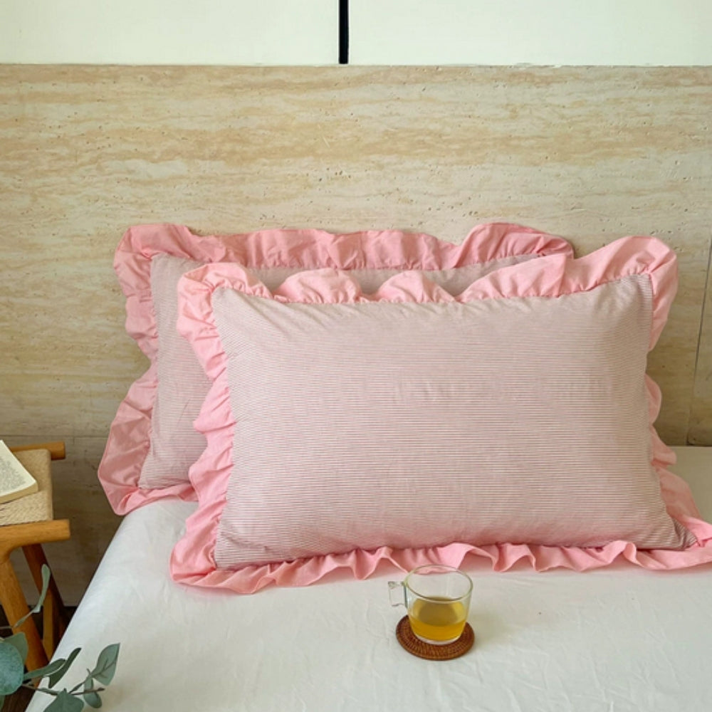 BowLift | Striped Ruffled Lace Pillowcases in Multiple Colors
