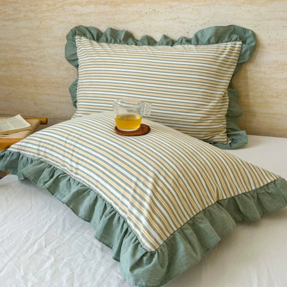 BowLift | Striped Ruffled Lace Pillowcases in Multiple Colors