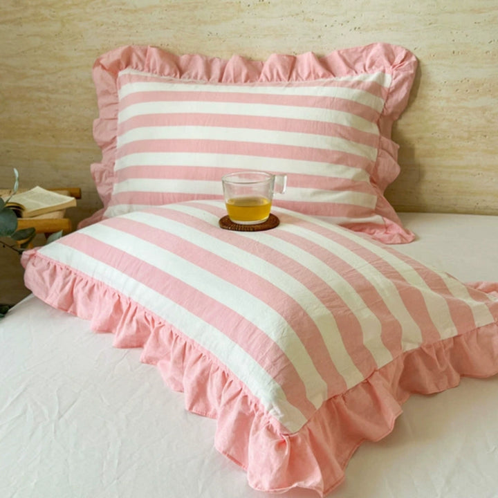 BowLift | Striped Ruffled Lace Pillowcases in Multiple Colors