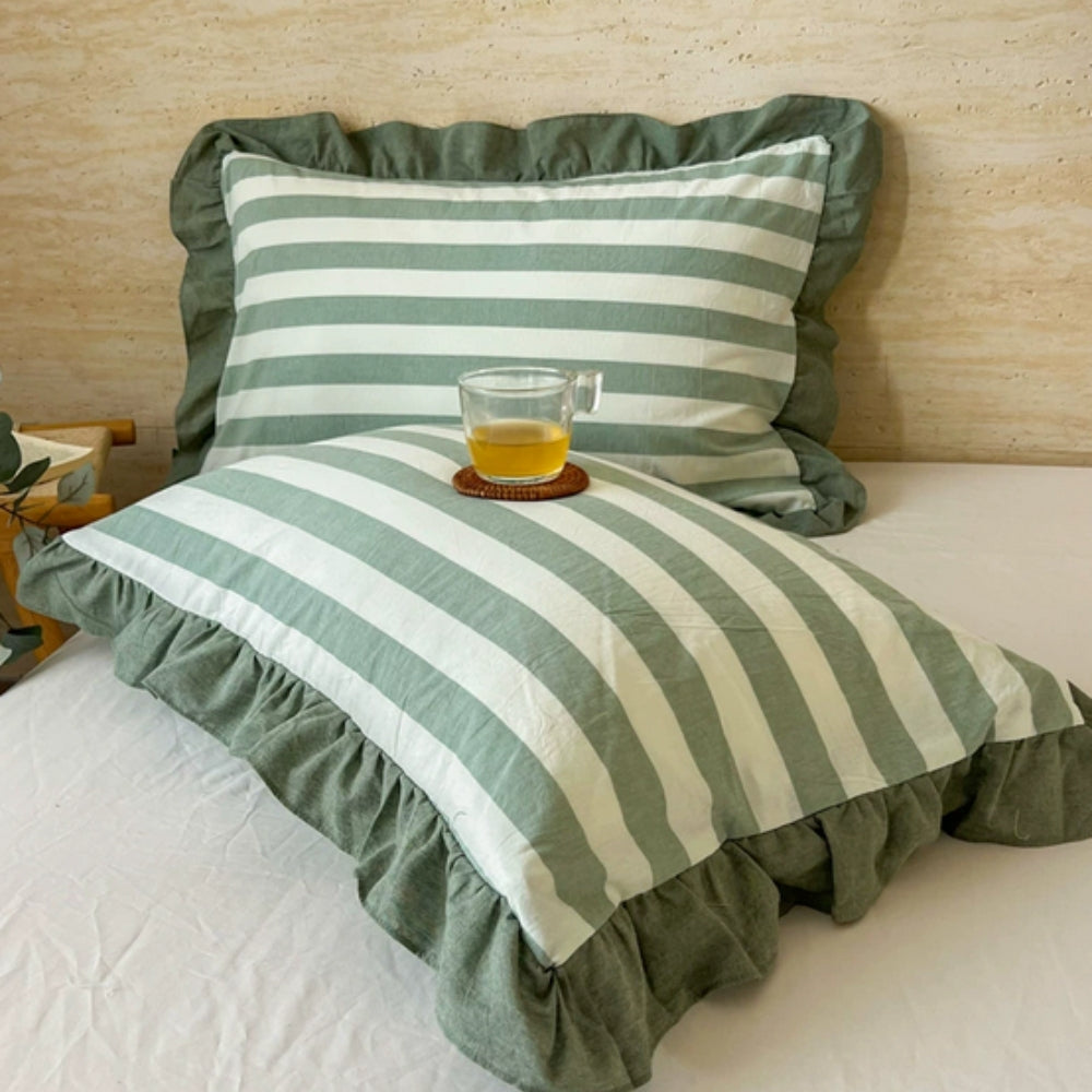 BowLift | Striped Ruffled Lace Pillowcases in Multiple Colors