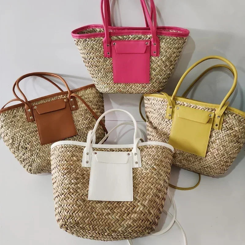 Torborg | Elegant straw bag with leather accents