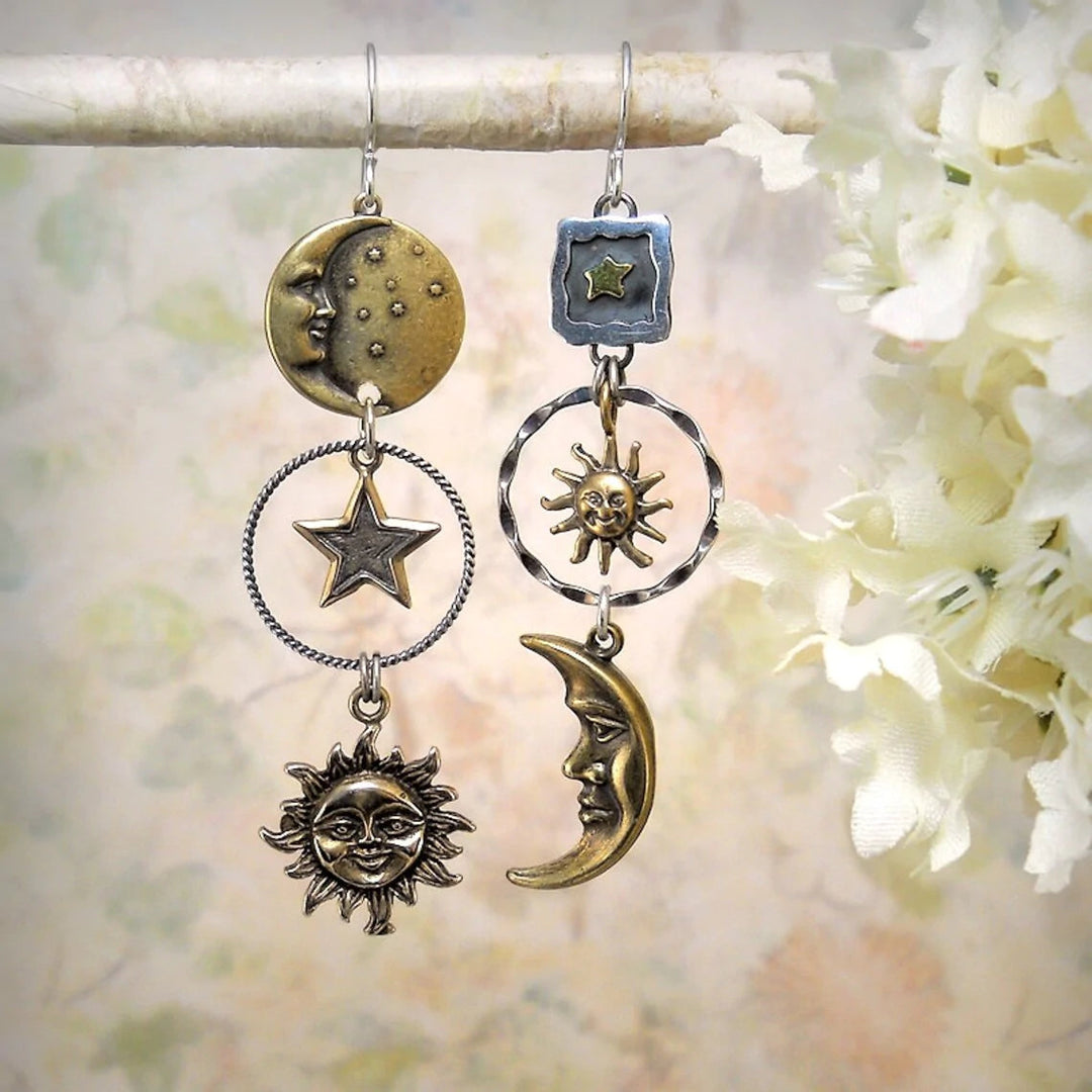 Sun-Moon Pendant Drop Earrings