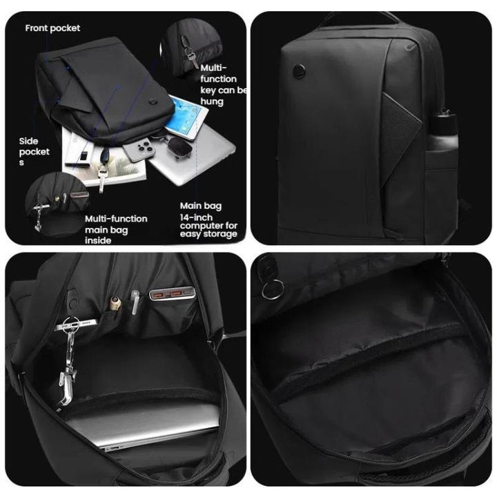 Azura | Men's 14-Inch Laptop Backpack Waterproof Large Capacity Business Commuter Backpack (Black)
