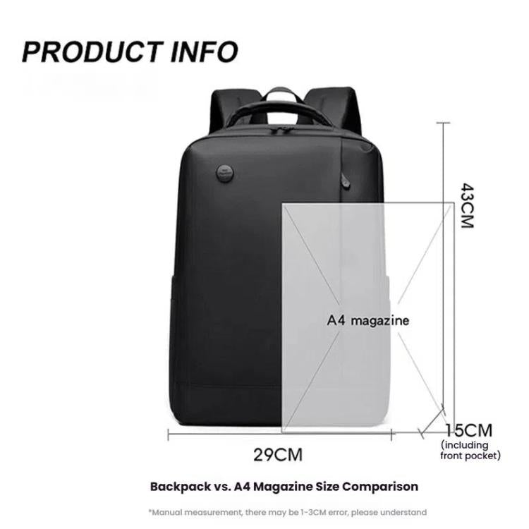 Azura | Men's 14-Inch Laptop Backpack Waterproof Large Capacity Business Commuter Backpack (Black)