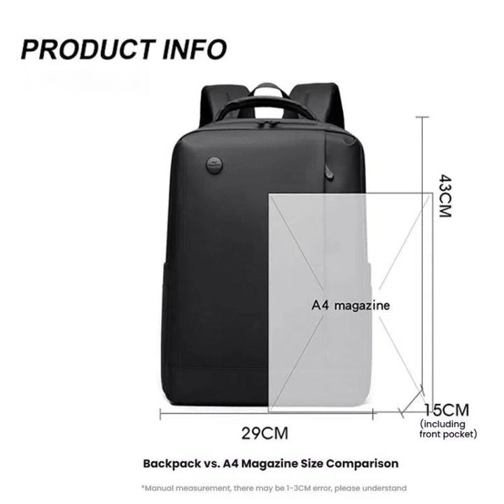 Azura | Men's 14-Inch Laptop Backpack Waterproof Large Capacity Business Commuter Backpack (Black)