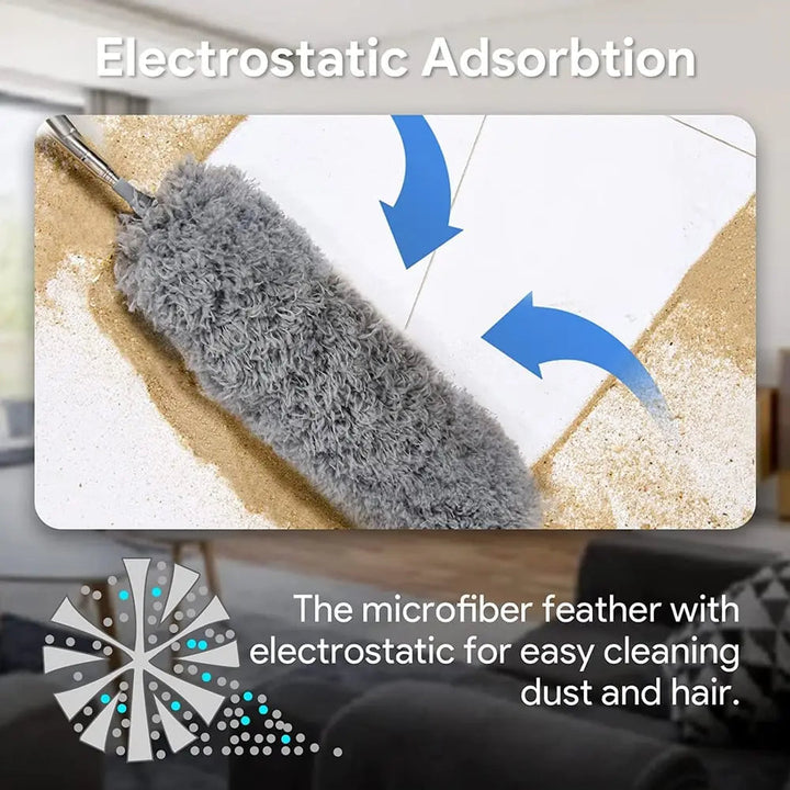 Azura | Telescopic dust duster with extra long microfiber head (Free 3 replacement cleaning heads)