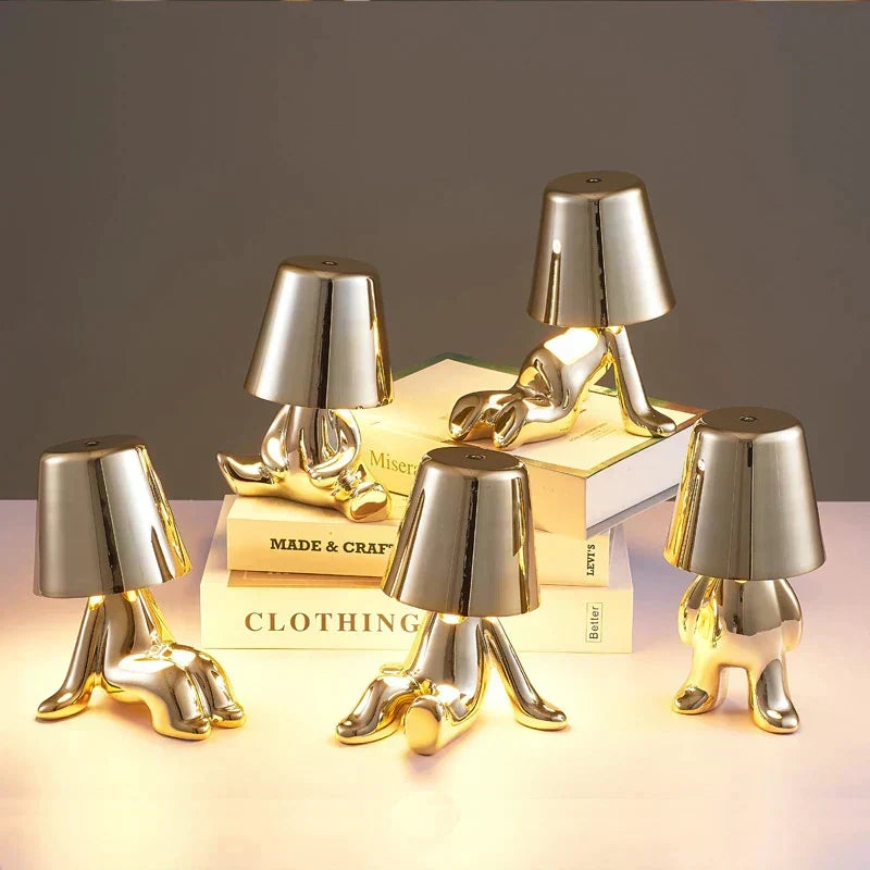 BowLift | Golden Man LED Thinking Table Lamp – Playful Nightstand Lamp for Bedroom & Decor