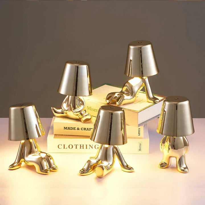 BowLift | Golden Man LED Thinking Table Lamp – Playful Nightstand Lamp for Bedroom & Decor