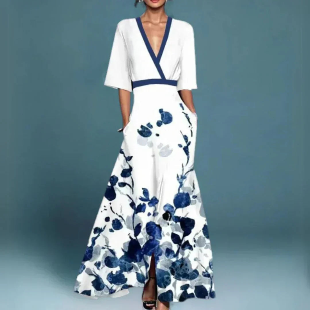 Ruby | Belted V-Neck Floral Maxi Dress