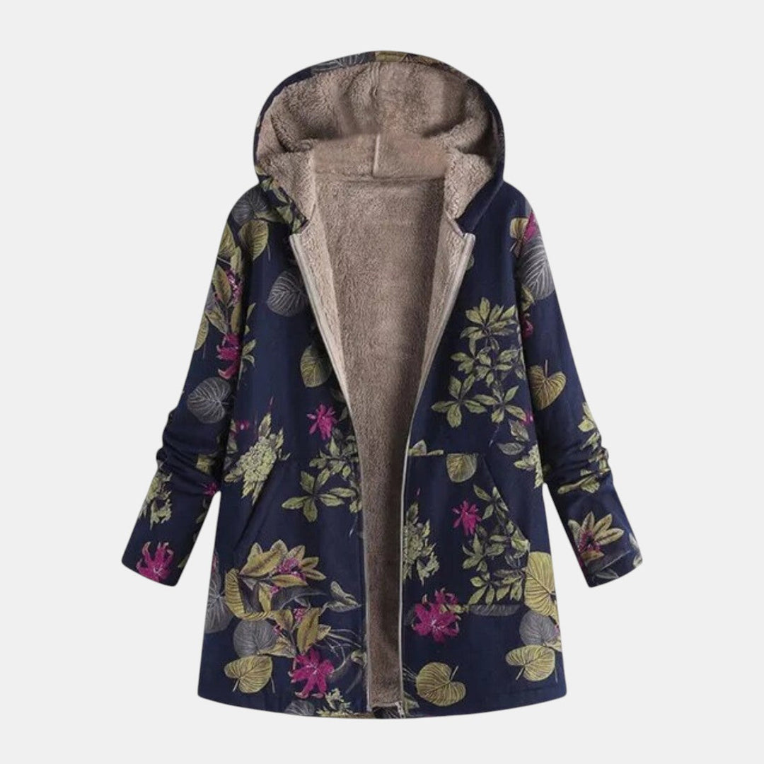 Aurora | Navy Garden Floral Plush Coat