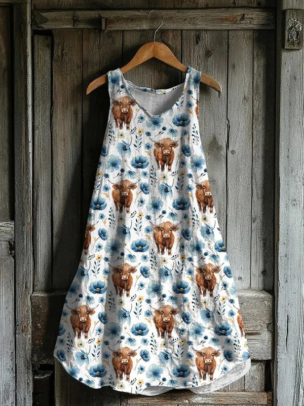 Rustic Meadow Highland Cow Dress