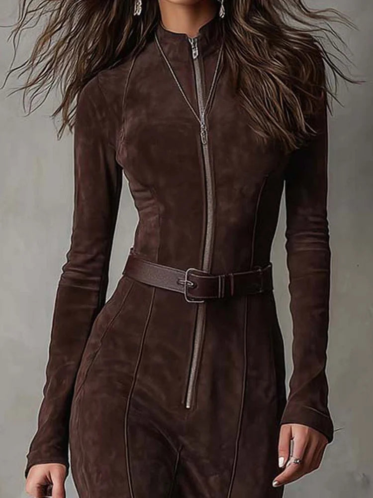 Selavra | Long Fitted Dress with Front Zipper