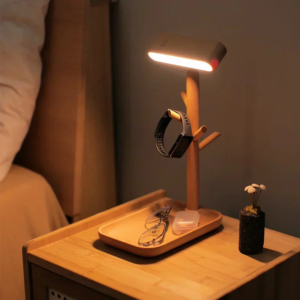BowLift | WoodGlow – Dimmable Wood Table Lamp with Practical Storage