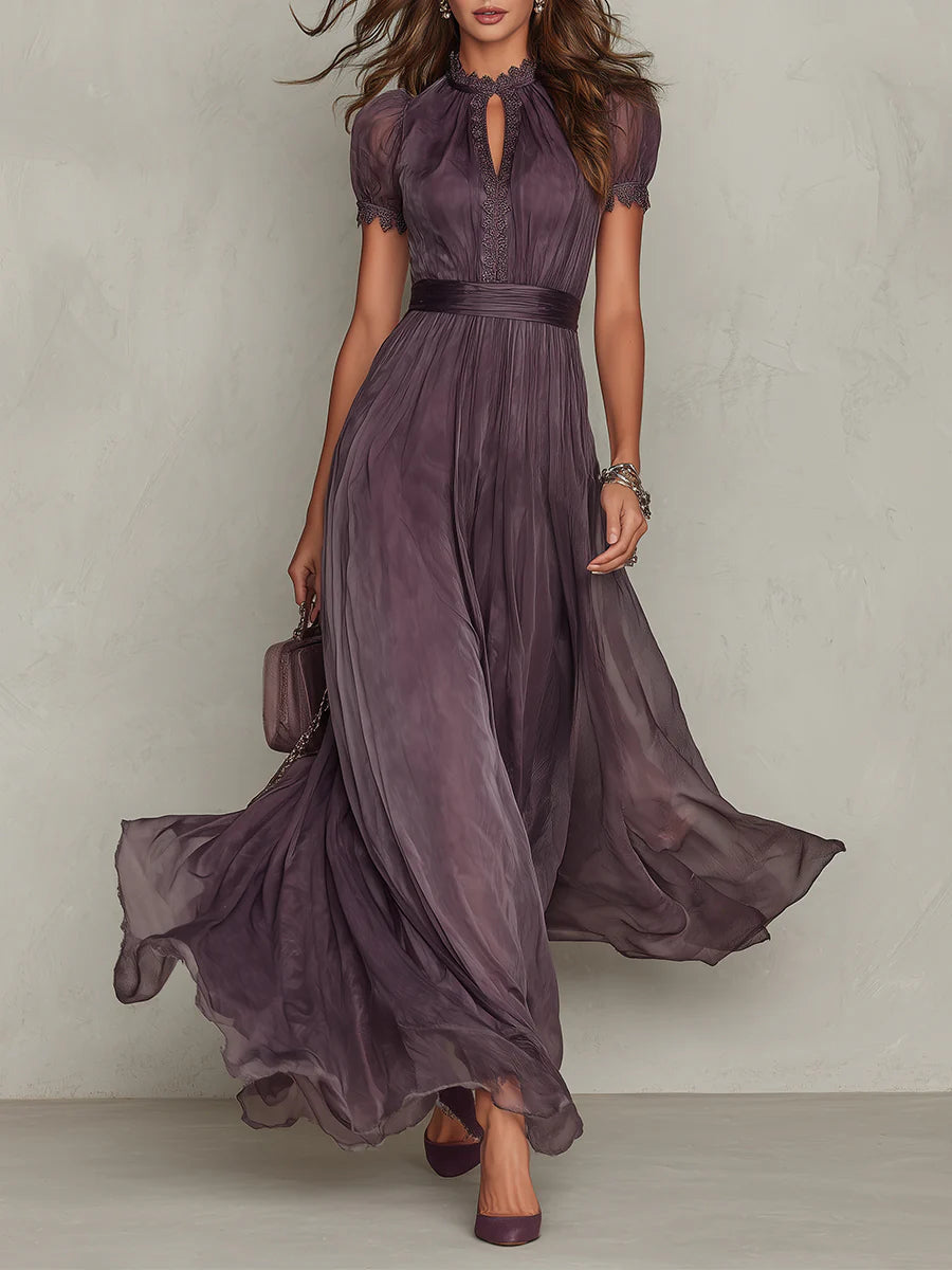 Petra - Elegant Long Dress in Lace and Refined Details