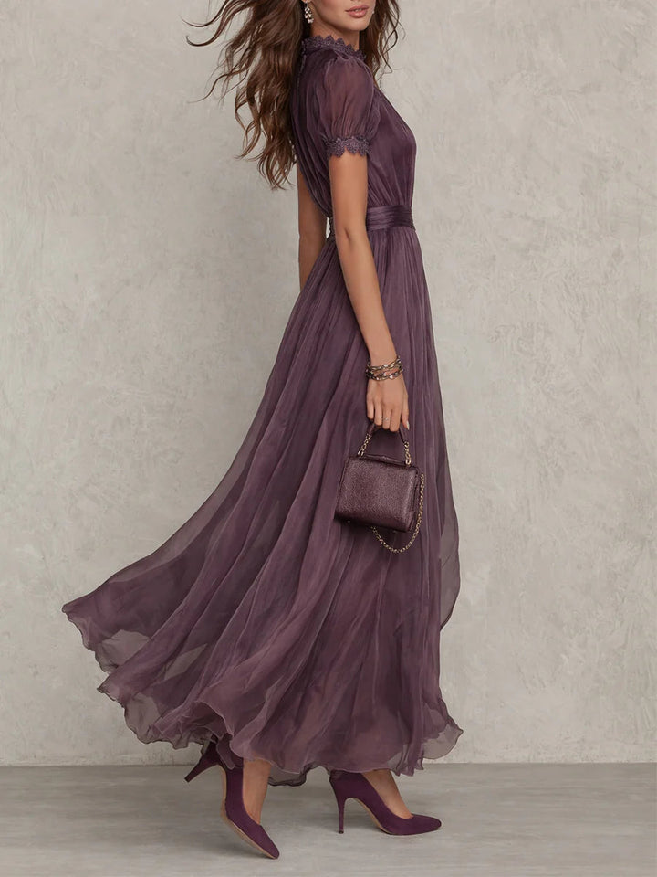 Petra - Elegant Long Dress in Lace and Refined Details