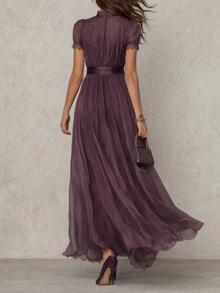 Petra - Elegant Long Dress in Lace and Refined Details