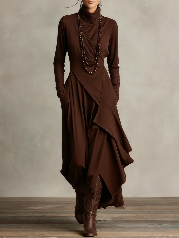 RENATA – ELEGANT ASYMMETRICAL MAXI DRESS WITH HIGH COLLAR