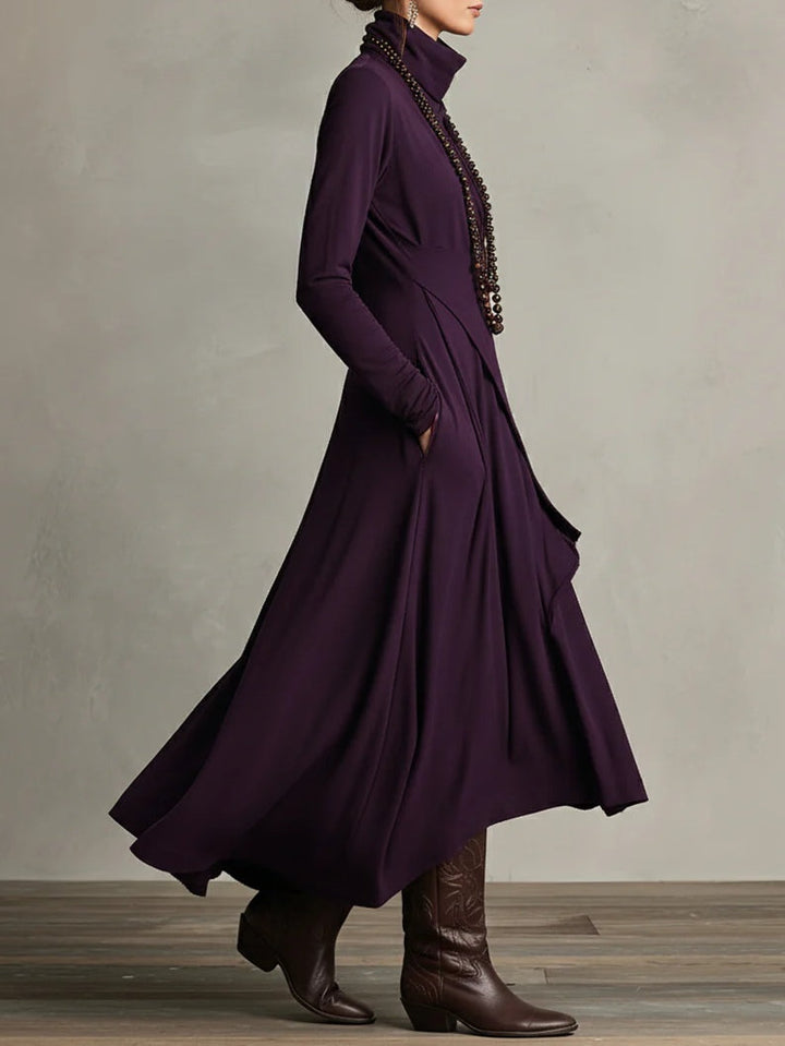 RENATA – ELEGANT ASYMMETRICAL MAXI DRESS WITH HIGH COLLAR