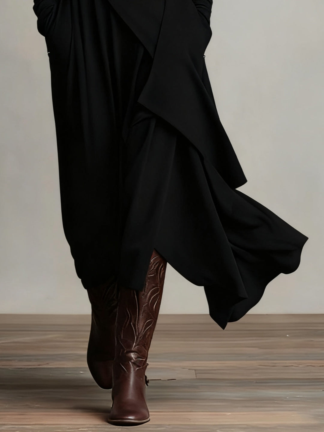 RENATA – ELEGANT ASYMMETRICAL MAXI DRESS WITH HIGH COLLAR