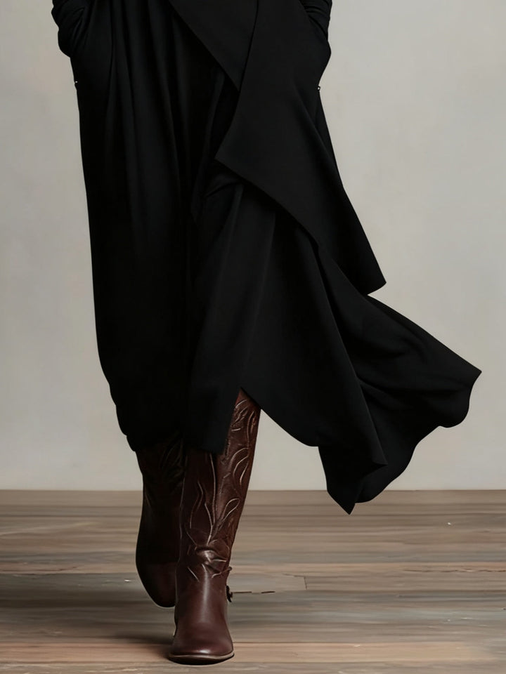 RENATA – ELEGANT ASYMMETRICAL MAXI DRESS WITH HIGH COLLAR