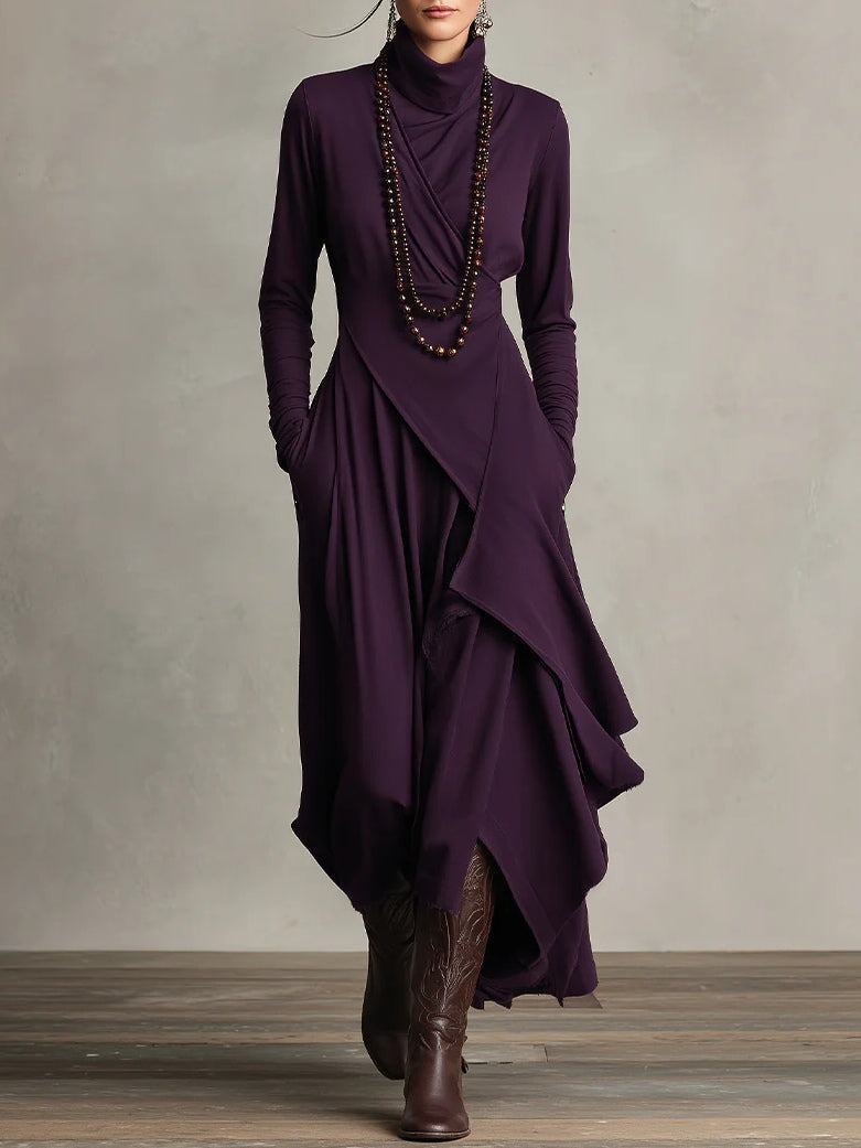 RENATA – ELEGANT ASYMMETRICAL MAXI DRESS WITH HIGH COLLAR