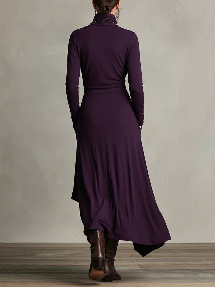 RENATA – ELEGANT ASYMMETRICAL MAXI DRESS WITH HIGH COLLAR