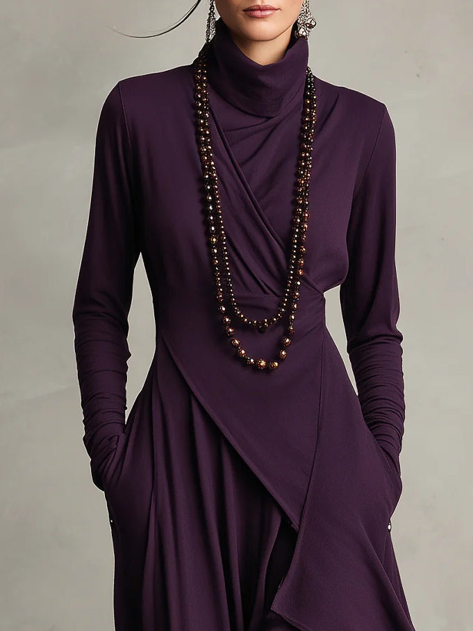 RENATA – ELEGANT ASYMMETRICAL MAXI DRESS WITH HIGH COLLAR