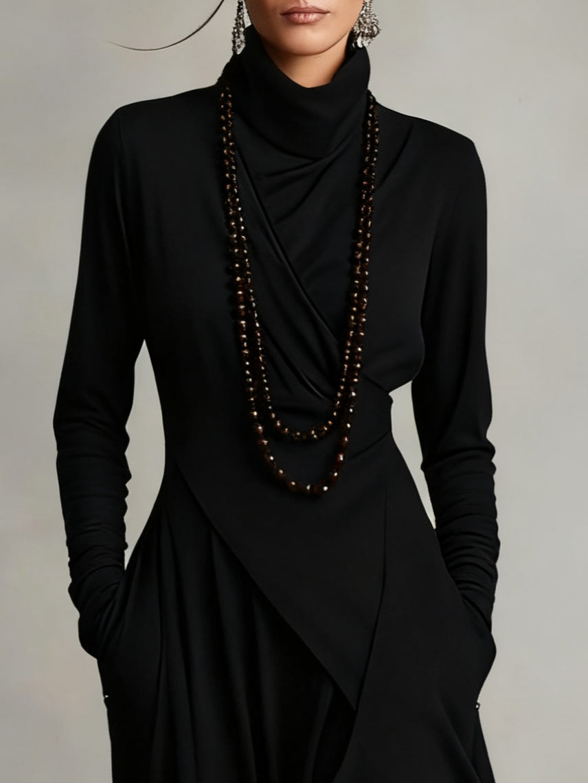 RENATA – ELEGANT ASYMMETRICAL MAXI DRESS WITH HIGH COLLAR