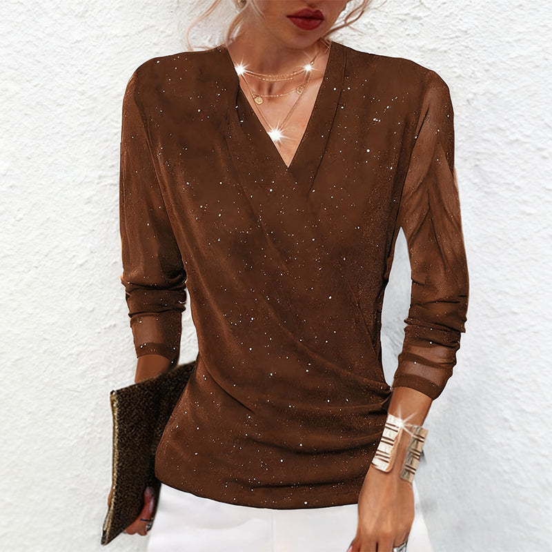 Agnese - Elegant Long Sleeve V-Neck Blouse