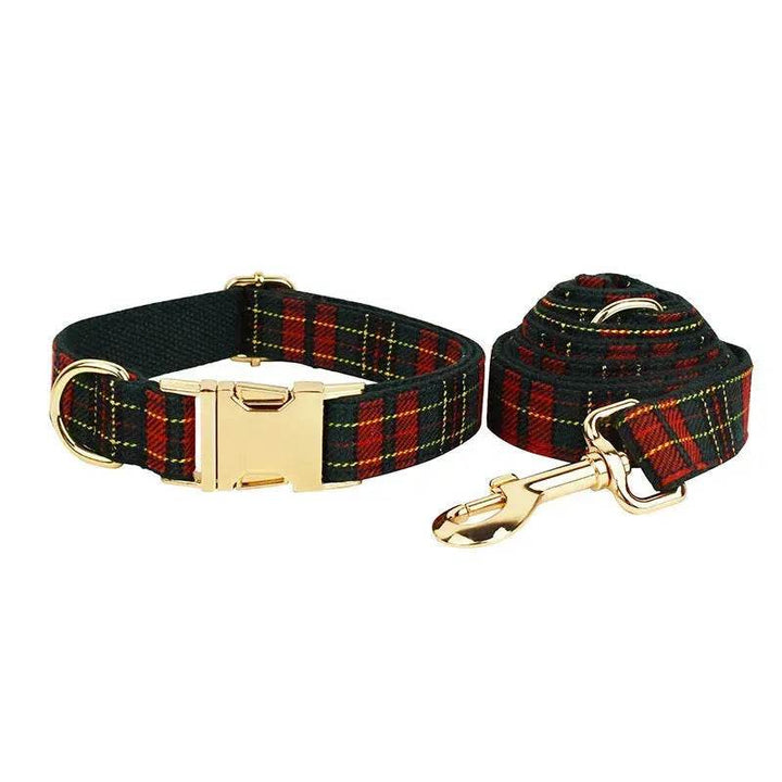 Azura | Christmas Pet Collar Plaid With Green Background Dog Rope Leash Suit