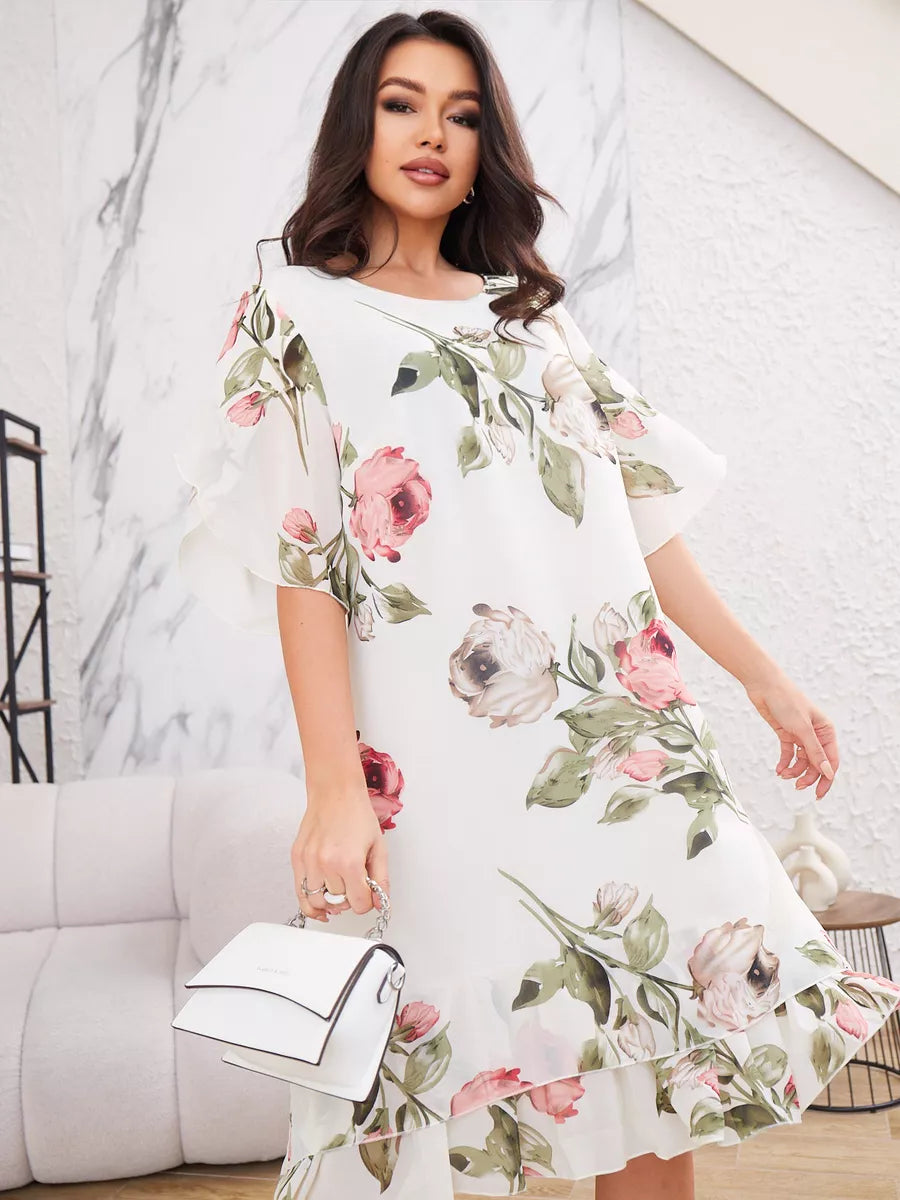 Judith | Elegant Chiffon Dress With Floral Print
