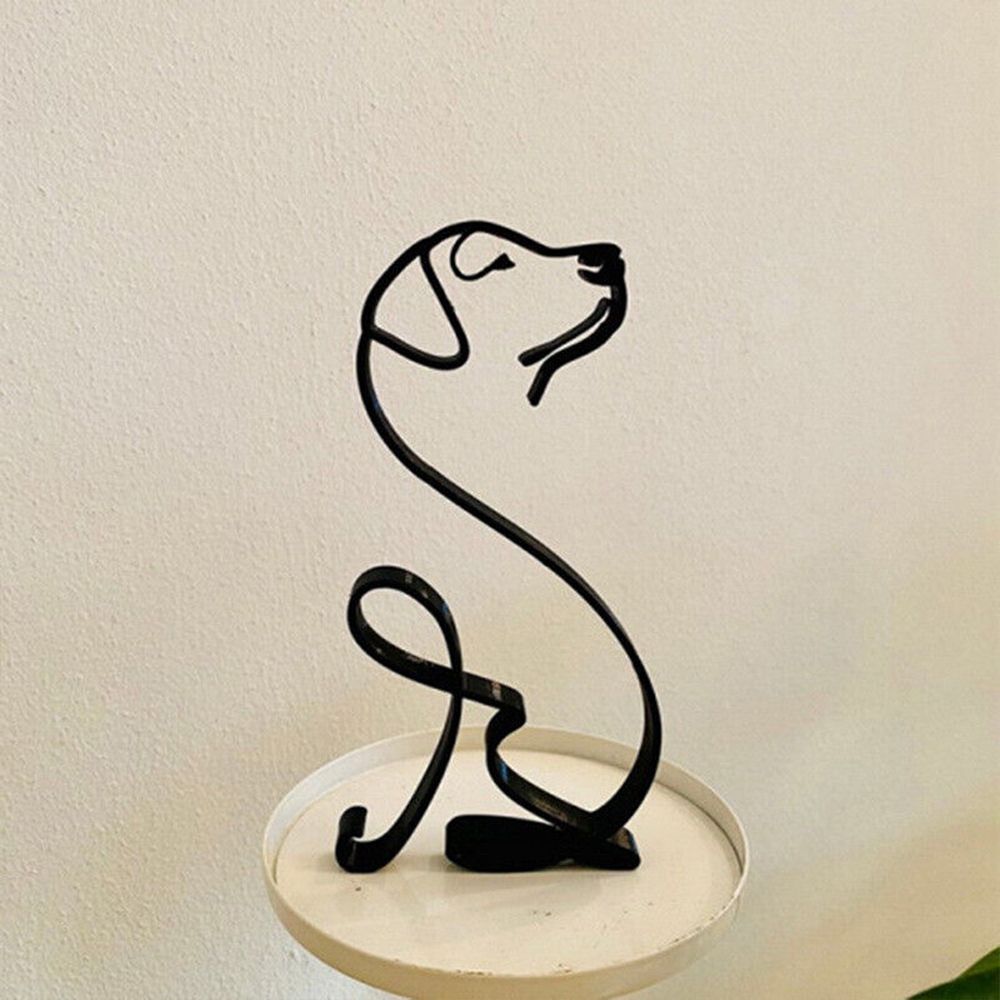 BowLift | Tier Kunst Eisen Skulptur Retro Metall schwarze Linien Katze Hund Schreibtisch Ornament