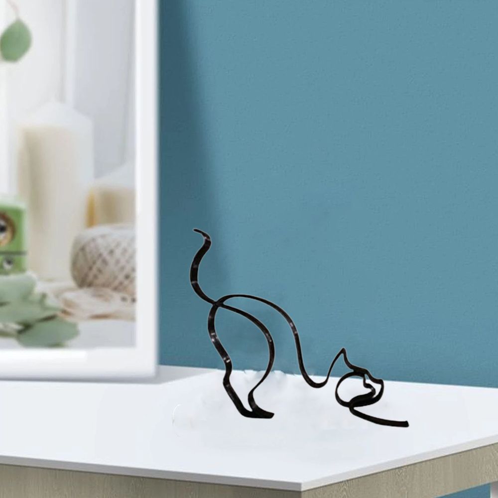 BowLift | Tier Kunst Eisen Skulptur Retro Metall schwarze Linien Katze Hund Schreibtisch Ornament