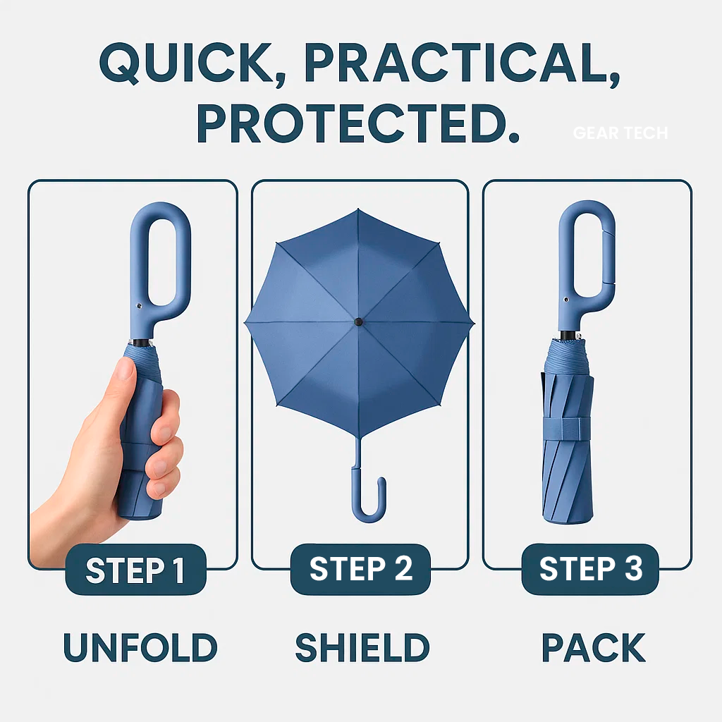 Azura | Wind-Resistant Automatic Folding Umbrella with Large Buckle Handle – Compact & Durable