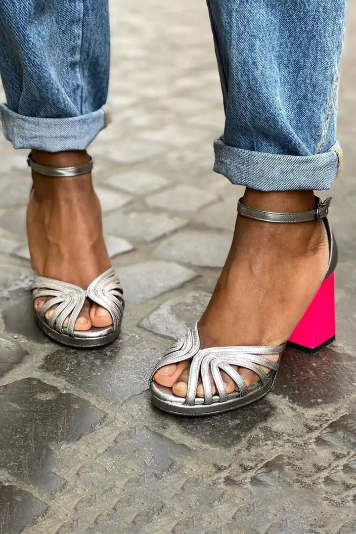 Seraphina | Shiny Colorful Sandals with Buckle and Thick Heel