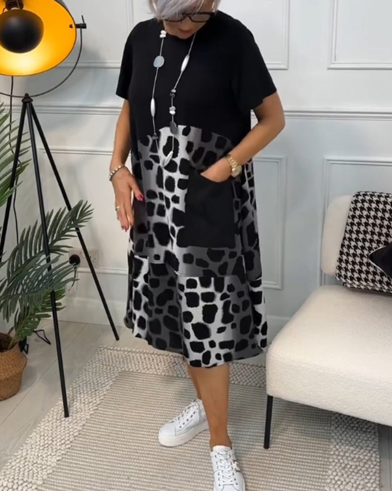 Allison - Stylish Short Sleeve Leopard Print Midi Dress