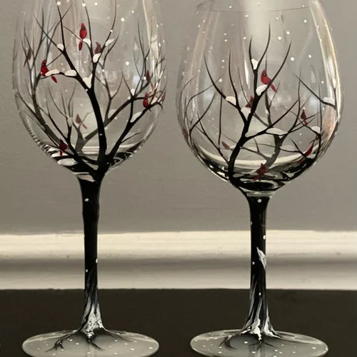 Azura | Hand Painted Four Seasons Tree Wine Glasses | Unique Art