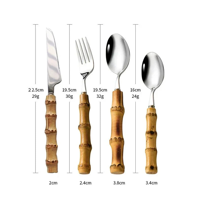 BowLift | Bamboo Handle Cutlery Set Made of Stainless Steel