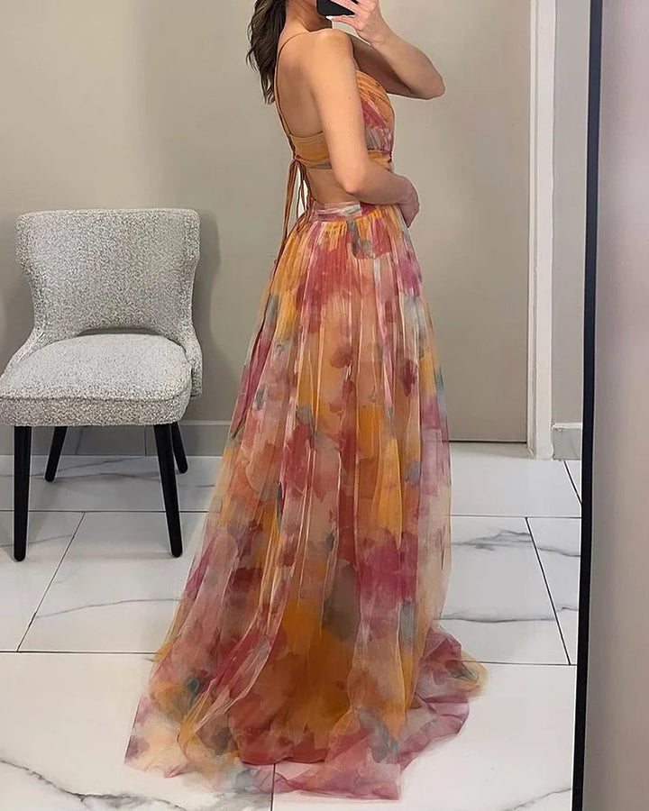 Sophia | Elegant Halter Print Dress