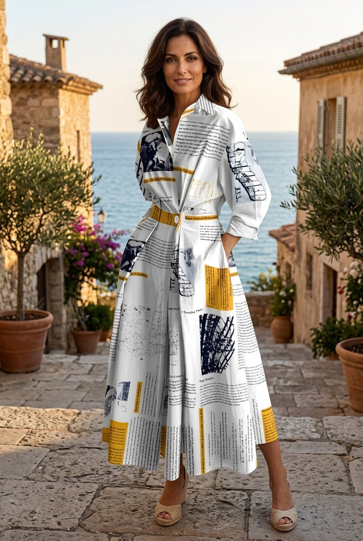 Elegant Long Wrap Dress with Collar - Chic and Timeless