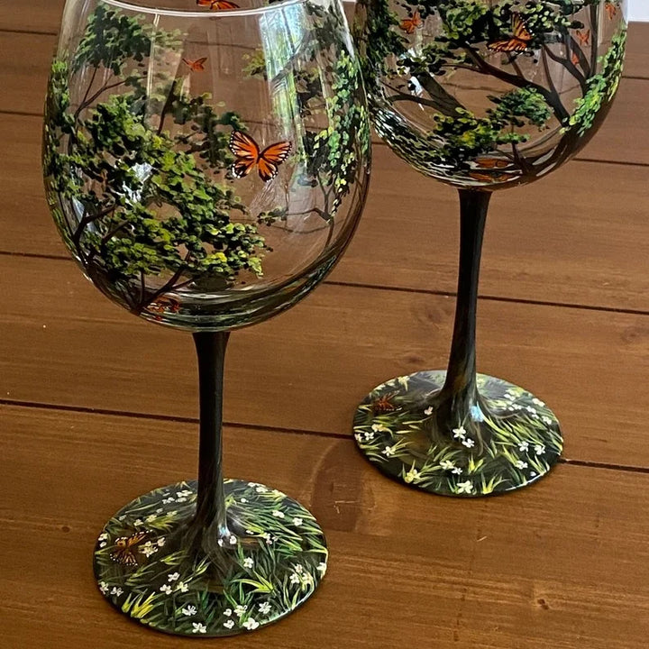 Azura | Hand Painted Four Seasons Tree Wine Glasses | Unique Art