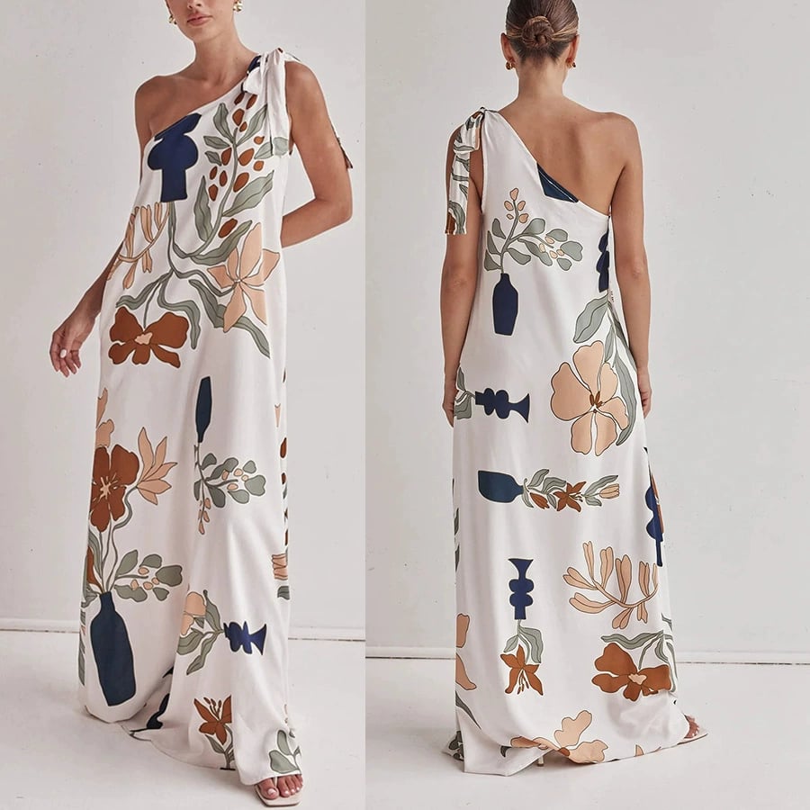 MILLIE – PRINTED ONE-SHOULDER MAXI DRESS