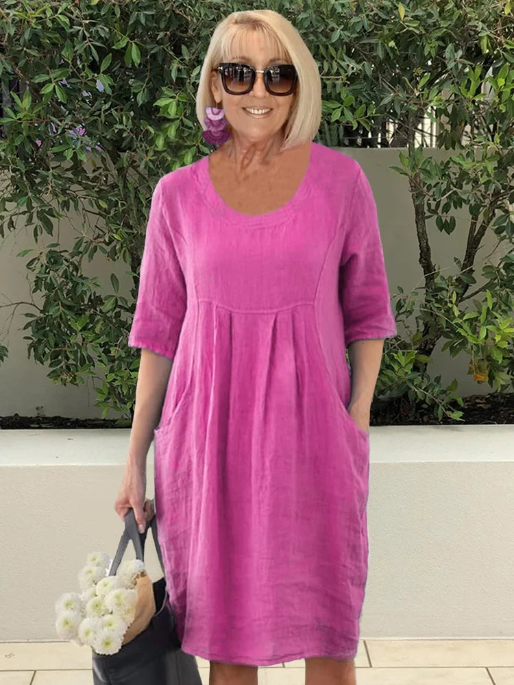 Noara - Casual Cotton Pocket Tunic Dress