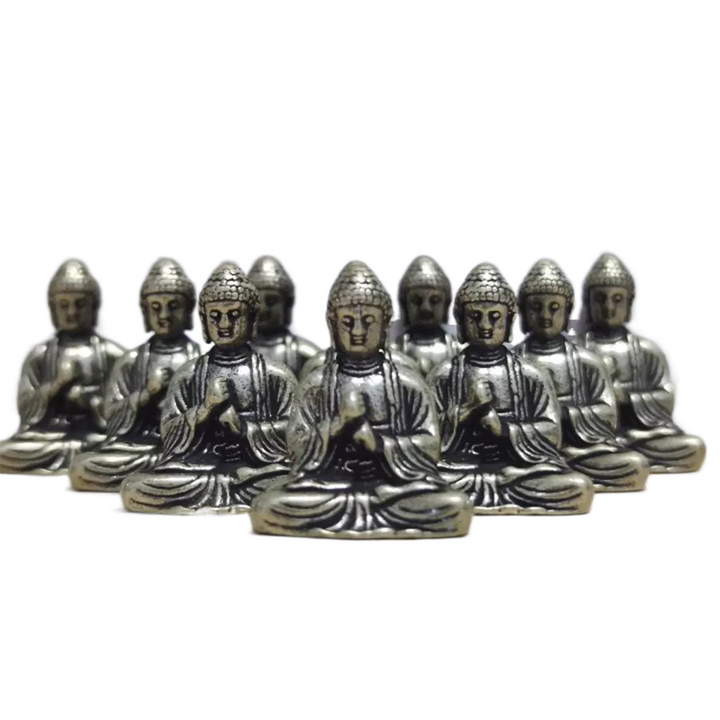 BowLift | 10 piece Miniature Brass Sitting Buddha Statue Figure for Travel Buddhism Worship Home Office Desk Decoration
