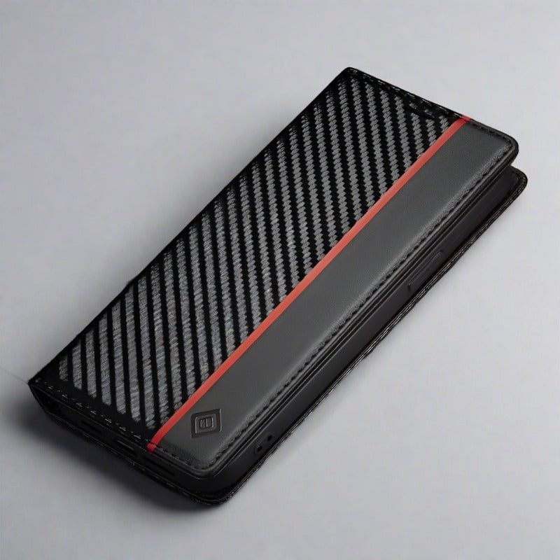 Azura | S23 Phone case | Card holder made of carbon fiber leather with magnetic closure