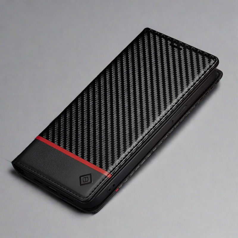 Azura | S23 Phone case | Card holder made of carbon fiber leather with magnetic closure