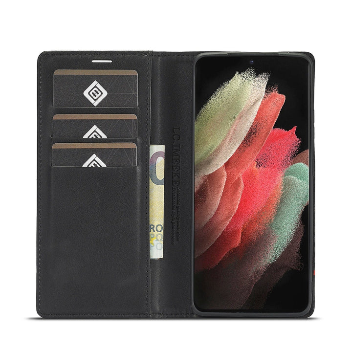 Azura | S23 Phone case | Card holder made of carbon fiber leather with magnetic closure