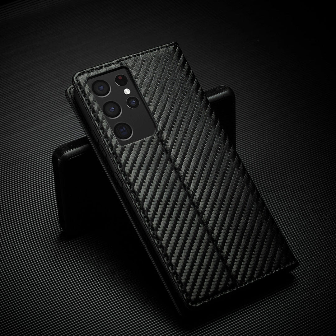 Azura | S23 Phone case | Card holder made of carbon fiber leather with magnetic closure