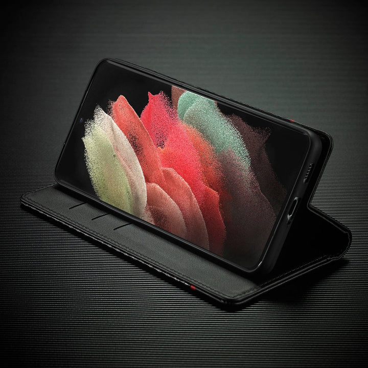 Azura | S23 Phone case | Card holder made of carbon fiber leather with magnetic closure